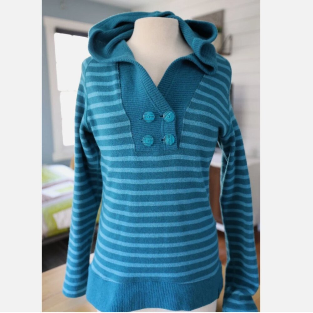 Mountain Hardwear Sevina Hooded Sweater Blue Striped wool blend Med. M